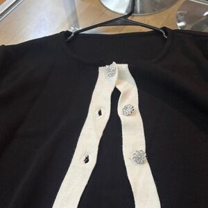 Black and White Cardigan with Crystal Buttons